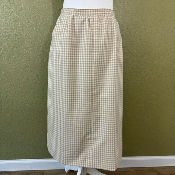 Vintage Roth Le Cover Women's 10 Gingham Plaid Midi Skirt Tan Modest Cottagecore - Picture 5 of 8